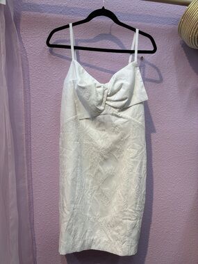 White Floral Textured Bow-Front Slip Dress